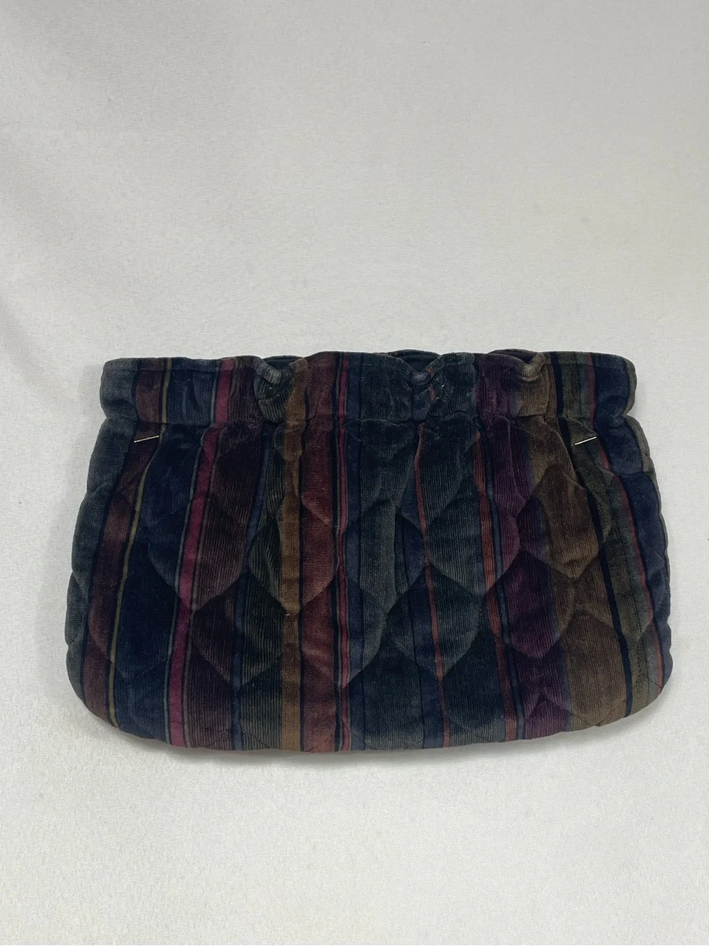 VTG Darens Bags Velvet Striped Clutch Purse Plum Retro Hand Cottage Boho Mod
